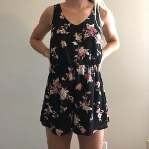 Black floral mini romper